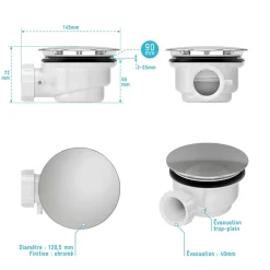 Bonde pour receveur de douche Pure 2/Pedra, capot chrome,-Galedo