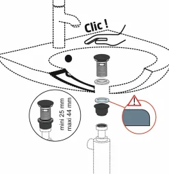 Bonde Quick-clac avec trop plein pour lavabo encastré Black Touch H. 73 à 92 mm x ø66 mm-Wirquin Hot