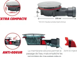 Bonde siphon diam. 90 mm extraplate Slim+ à évacuation horizontale pour receveur de douche sortie en 40 mm^Wirquin Online