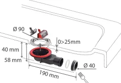 Bonde siphon diam. 90 mm extraplate Slim+ à évacuation horizontale pour receveur de douche sortie en 40 mm^Wirquin Online