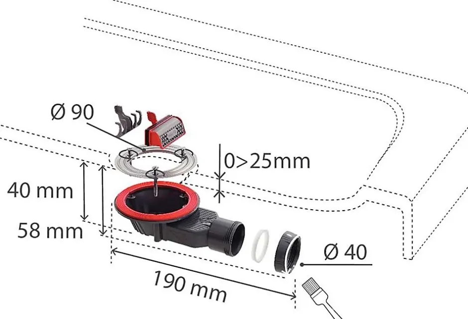 Bonde siphon diam. 90 mm extraplate Slim+ à évacuation horizontale pour receveur de douche sortie en 40 mm^Wirquin Online