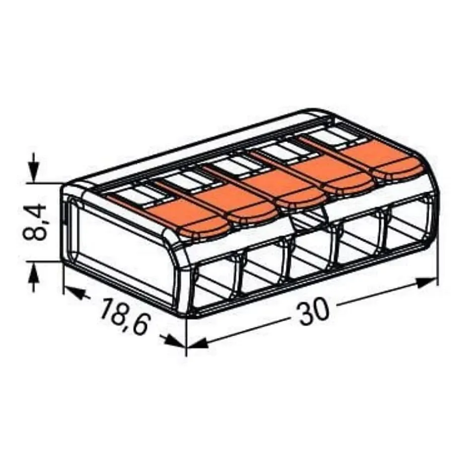 Borne de raccordement S221 5 conducteurs - leviers 4mm² -^Wago Sale