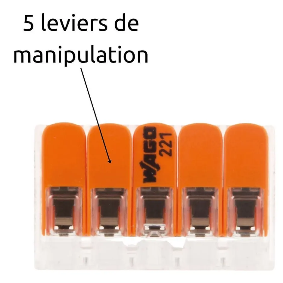 Borne de raccordement S221 5 conducteurs - leviers 4mm² -^Wago Sale