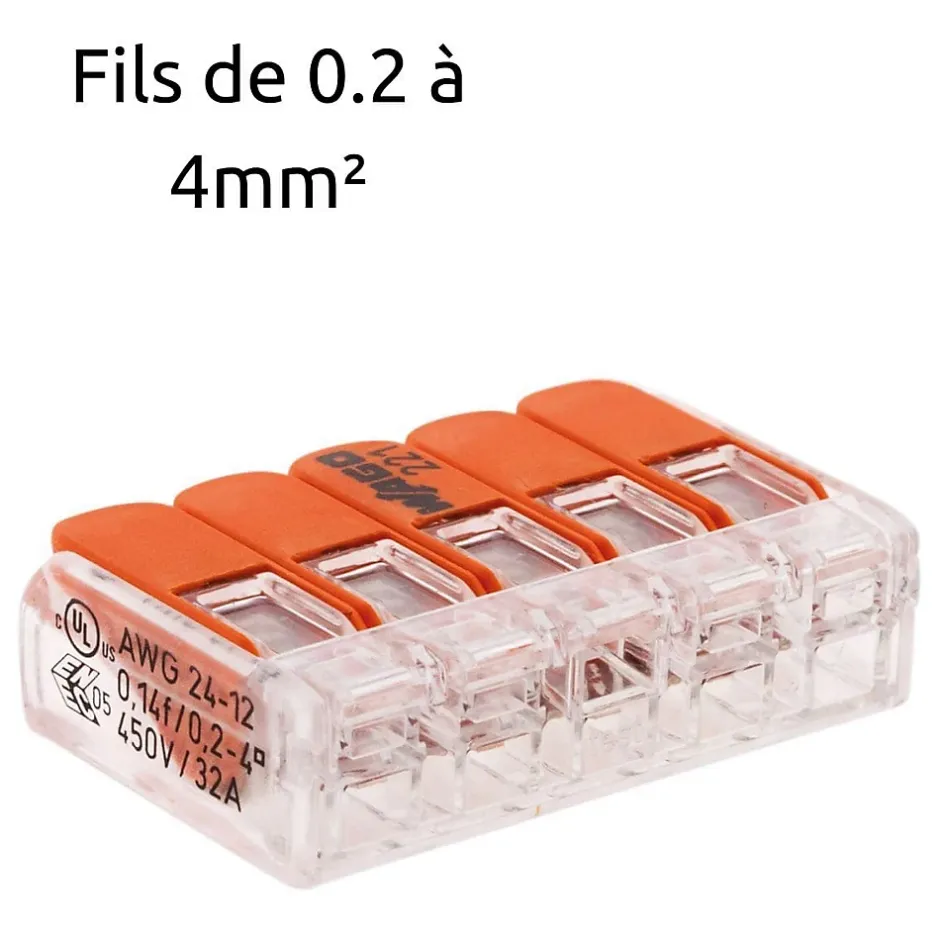 Borne de raccordement S221 5 conducteurs - leviers 4mm² -^Wago Sale