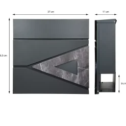 Boîte aux lettres anthracite / triangle noir aspect marbre avec support argenté-Ml-Design Hot