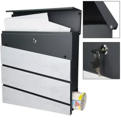 Boîte aux lettres anthracite/aspect marbre sur pied argenté en acier + clés^Ml-Design New