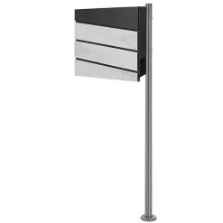 Boîte aux lettres anthracite/aspect marbre sur pied argenté en acier + clés^Ml-Design New