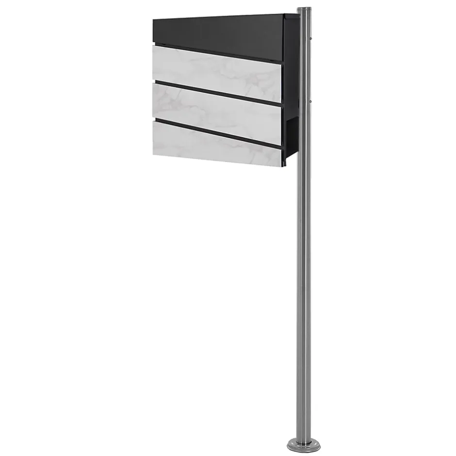 Boîte aux lettres anthracite/aspect marbre sur pied argenté en acier + clés^Ml-Design New