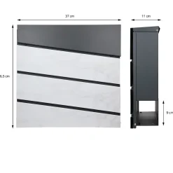 Boîte aux lettres anthracite/aspect marbre sur pied argenté en acier + clés^Ml-Design New