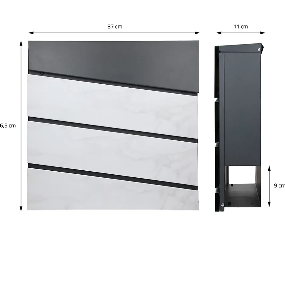 Boîte aux lettres anthracite/aspect marbre sur pied argenté en acier + clés^Ml-Design New