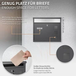 Boîte aux lettres anthracite-argent avec support métallisé 120cm+ kit de montage^Ml-Design Discount