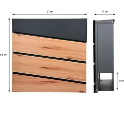 Boîte aux lettres anthracite / imitation bois avec support acier et kit montage-Ml-Design