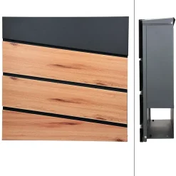 Boîte aux lettres anthracite / imitation bois avec support acier et kit montage-Ml-Design