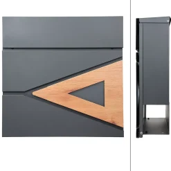 Boîte aux lettres anthracite/bois naturel avec support argenté acier inoxydable-Ml-Design Outlet