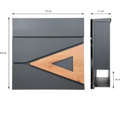 Boîte aux lettres anthracite/bois naturel avec support argenté acier inoxydable-Ml-Design Outlet