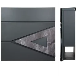 Boîte aux lettres en acier optique marbre noir murale moderne avec 2 clés inclus^Ml-Design Discount