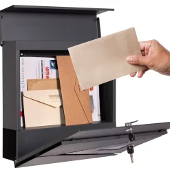 Boîte aux lettres en acier optique marbre noir murale moderne avec 2 clés inclus^Ml-Design Discount