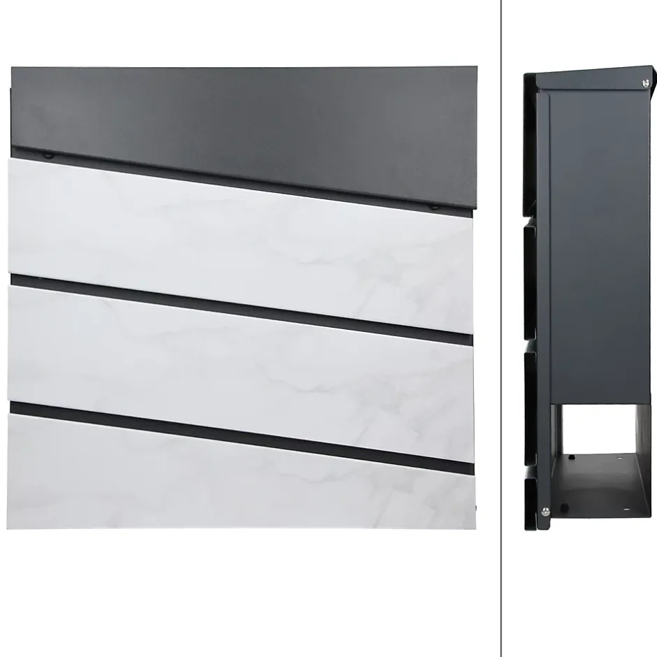 Boîte aux lettres en acier optique marbre blanc murale moderne + 2 clés inclus-Ml-Design Clearance