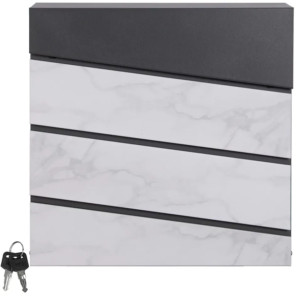Boîte aux lettres en acier optique marbre blanc murale moderne + 2 clés inclus-Ml-Design Clearance