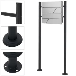 Boîte aux lettres gris clair avec support boîte postale sur pieds acier + 2 clés-Ml-Design New