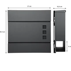 Boîte aux lettres moderne anthracite + compartiment à journaux 2 clés en acier^ECD Germany Clearance
