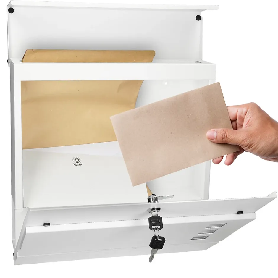 Boîte aux lettres moderne blanc avec compartiment à journaux en acier 2 clés-ECD Germany Clearance