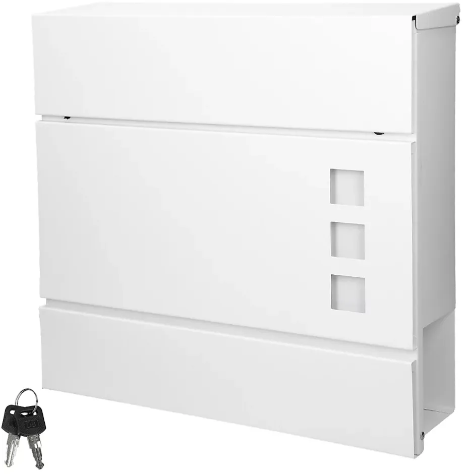 Boîte aux lettres moderne blanc avec compartiment à journaux en acier 2 clés-ECD Germany Clearance