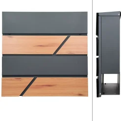 Boîte aux lettres moderne en acier anthracite imitation bois murale avec 2 clés^Ml-Design