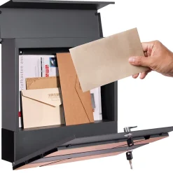 Boîte aux lettres moderne en acier anthracite imitation bois murale avec 2 clés^Ml-Design