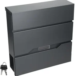 Boîte aux lettres murale anthracite avec 2 clés compartiment à journaux moderne^Ml-Design