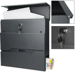 Boîte aux lettres murale anthracite avec 2 clés compartiment à journaux moderne^Ml-Design