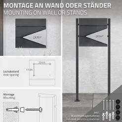 Boîte aux lettres murale anthracite/argenté avec rouleau à journaux 37x37x11 cm-Ml-Design Online