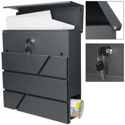 Boîte aux lettres murale anthracite avec 2 clés compartiment à journaux postale^Ml-Design Sale