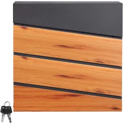 Boîte aux lettres murale anthracite design bois avec 2 clés inclus 11x37x26,5 cm^Ml-Design Clearance