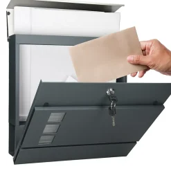 Boîte aux lettres murale compartiment à journaux 3 fenêtres anthracite / argent-ECD Germany New