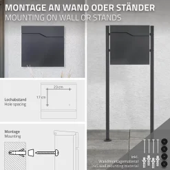 Boîte aux lettres murale en acier anthracite avec rouleau à journaux 37x37x11 cm^Ml-Design Discount