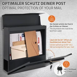 Boîte aux lettres murale en acier anthracite avec rouleau à journaux 37x37x11 cm^Ml-Design Discount