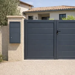 Boîte aux Lettres Murale Gris en acier Galvanisé, Double Ouverture et Serrure Cylindre-Couleurs Du Monde Sale