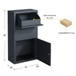 Boîte aux Lettres Murale Gris en acier Galvanisé, Double Ouverture et Serrure Cylindre-Couleurs Du Monde Sale
