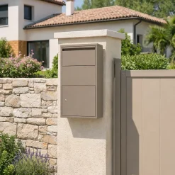 Boîte aux lettres murale taupe en acier galvanisé avec cylindre de sécurité et 2 clés-Couleurs Du Monde Best