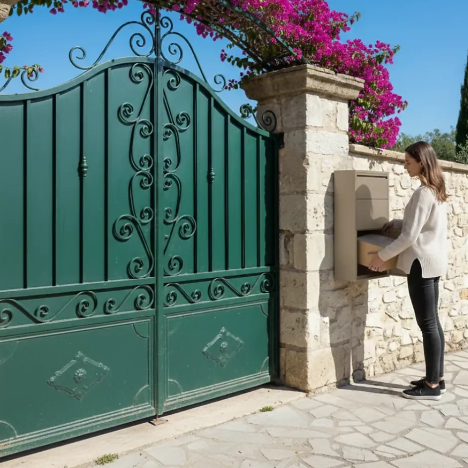 Boîte aux lettres murale taupe en acier galvanisé avec cylindre de sécurité et 2 clés-Couleurs Du Monde Best