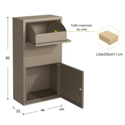 Boîte aux lettres murale taupe en acier galvanisé avec cylindre de sécurité et 2 clés-Couleurs Du Monde Best