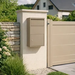 Boîte aux lettres murale taupe en acier galvanisé avec cylindre de sécurité et 2 clés-Couleurs Du Monde Best