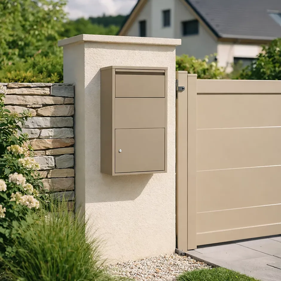 Boîte aux lettres murale taupe en acier galvanisé avec cylindre de sécurité et 2 clés-Couleurs Du Monde Best