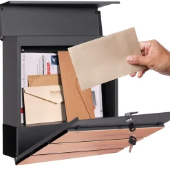 Boîte aux lettres sur pieds boîte postale anthracite et design bois avec support-Ml-Design Outlet