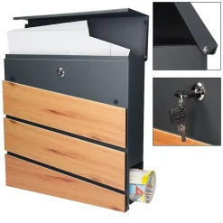 Boîte aux lettres sur pieds boîte postale anthracite et design bois avec support-Ml-Design Outlet