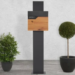 Boîte aux lettres sur pied boîte postale anthracite/aspect bois avec support^Ml-Design Sale