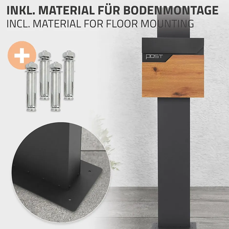 Boîte aux lettres sur pied boîte postale anthracite/aspect bois avec support^Ml-Design Sale