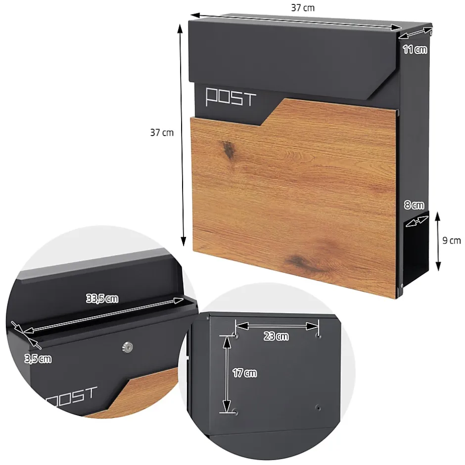 Boîte aux lettres sur pied boîte postale anthracite/aspect bois avec support^Ml-Design Sale