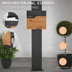 Boîte aux lettres sur pied boîte postale anthracite/aspect bois avec support^Ml-Design Sale
